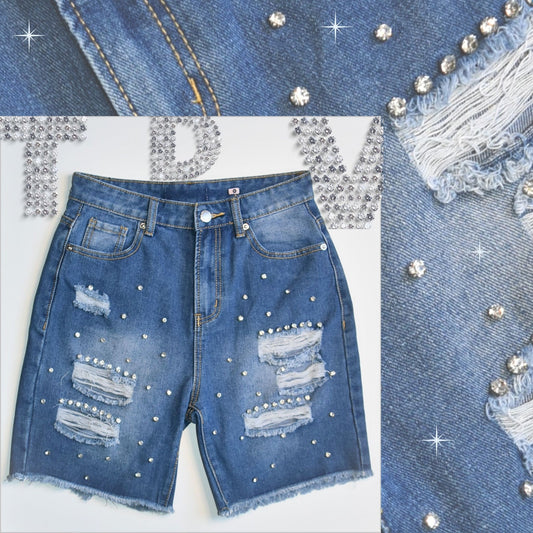 Denim Rhinestone Bermuda